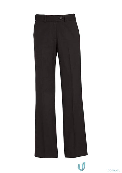 Black flared dress pants in FMV Ladies POLY Mid Rise Pant with bamboo charcoal details