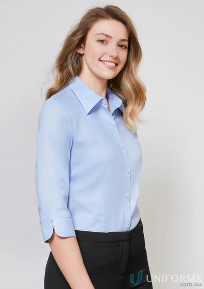 Light blue FMV Ladies Premium Cotton Shirt with mini herringbone pattern for work uniforms