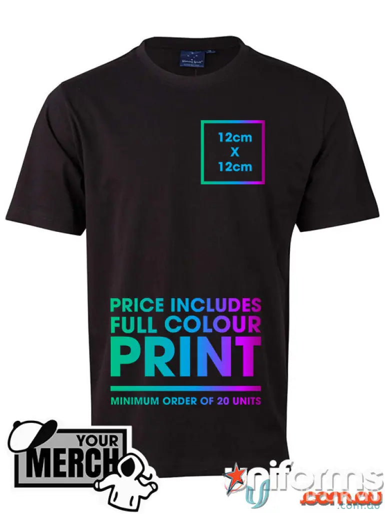 Black combed cotton workwear T-shirt with printing area for custom uniforms
