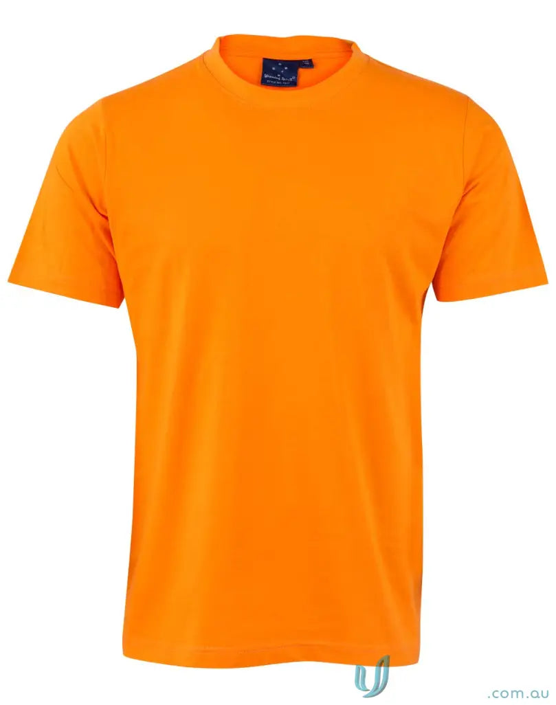 Orange short-sleeved T-shirt made of combed cotton from Full Colour Print Kids Semi Fit Tee, perfect for uniforms or workwear