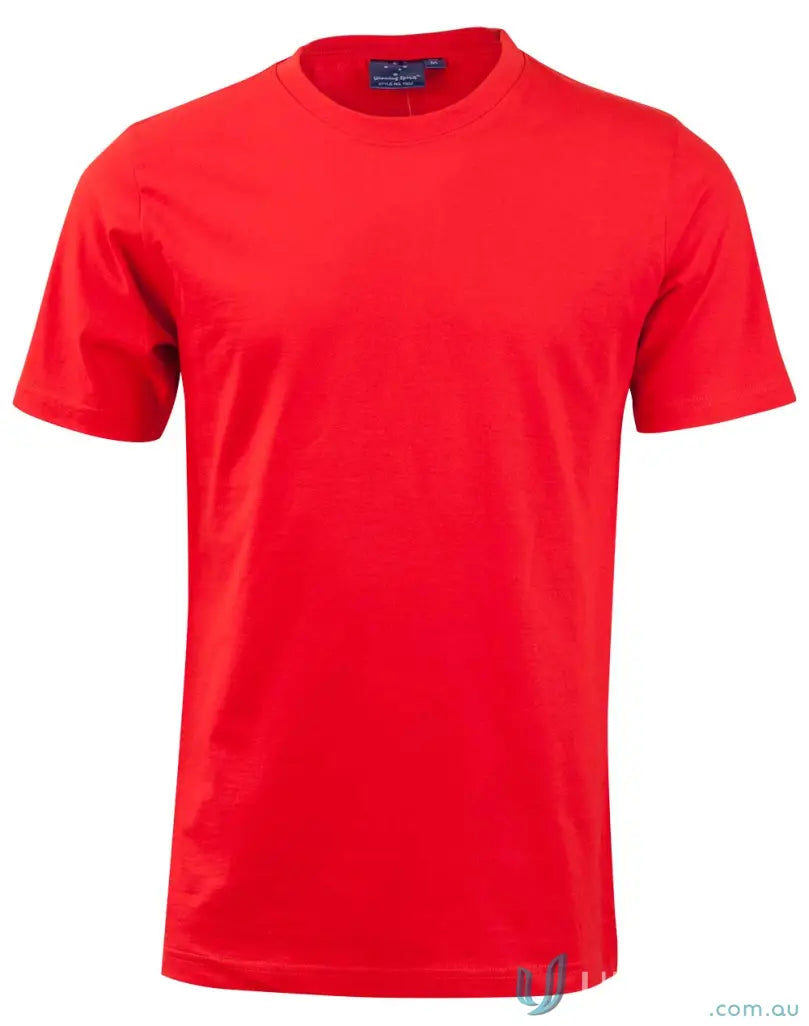 Red short-sleeved T-shirt made of combed cotton from Full Colour Print Kids Semi Fit Tee, perfect for uniforms or workwear