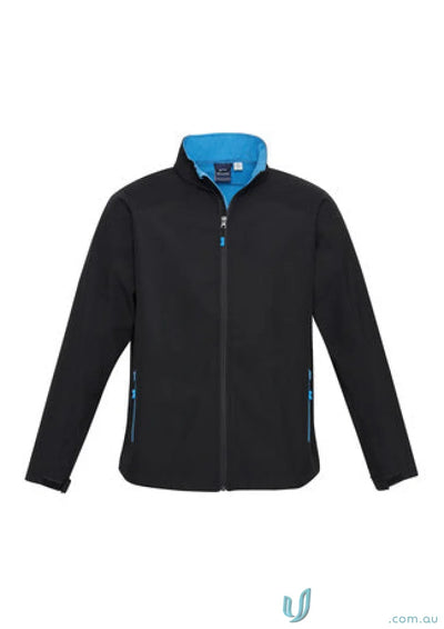 Black Geneva Softshell Jacket with blue lining, perfect for biz tech J307m style