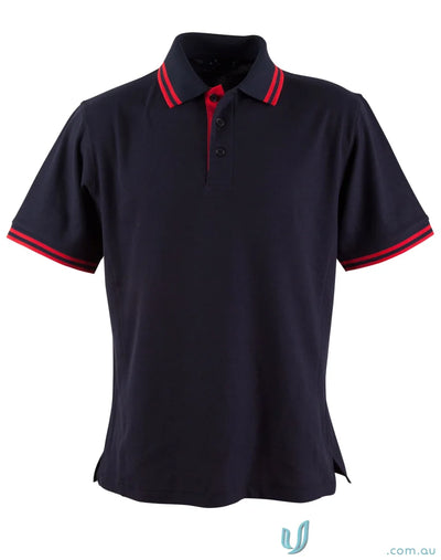 Navy Grace Polo shirt with red trim, made from Truedry Pique Short Sleeve Polo PS65