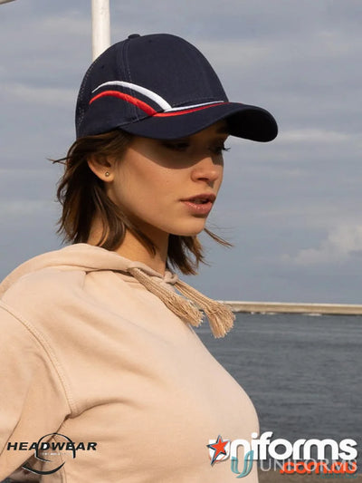 Navy blue baseball cap with curved embroidery, perfect for uniforms and workwear
