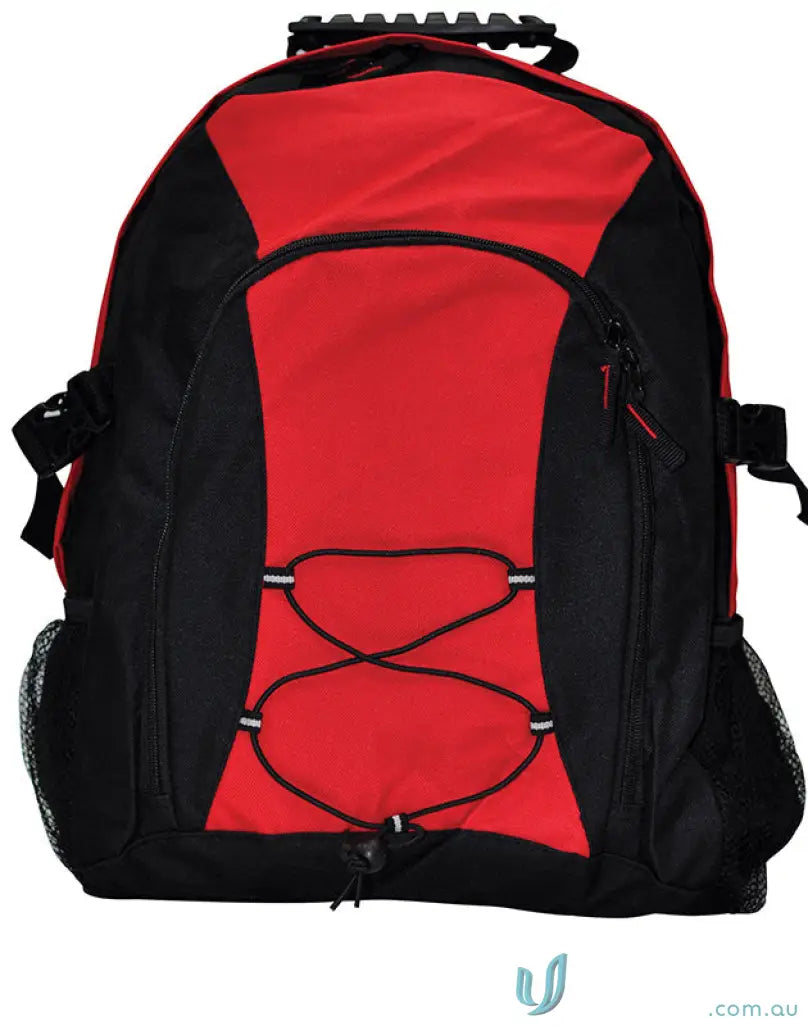 Red and black Heart Foundation EMB Backpack with b5002 SmartPack, easy access straps