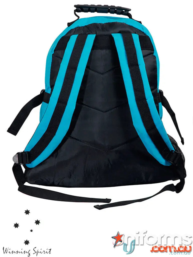 Vibrant blue and black Heart Foundation EMB Backpack with easy access straps and padded shoulder straps