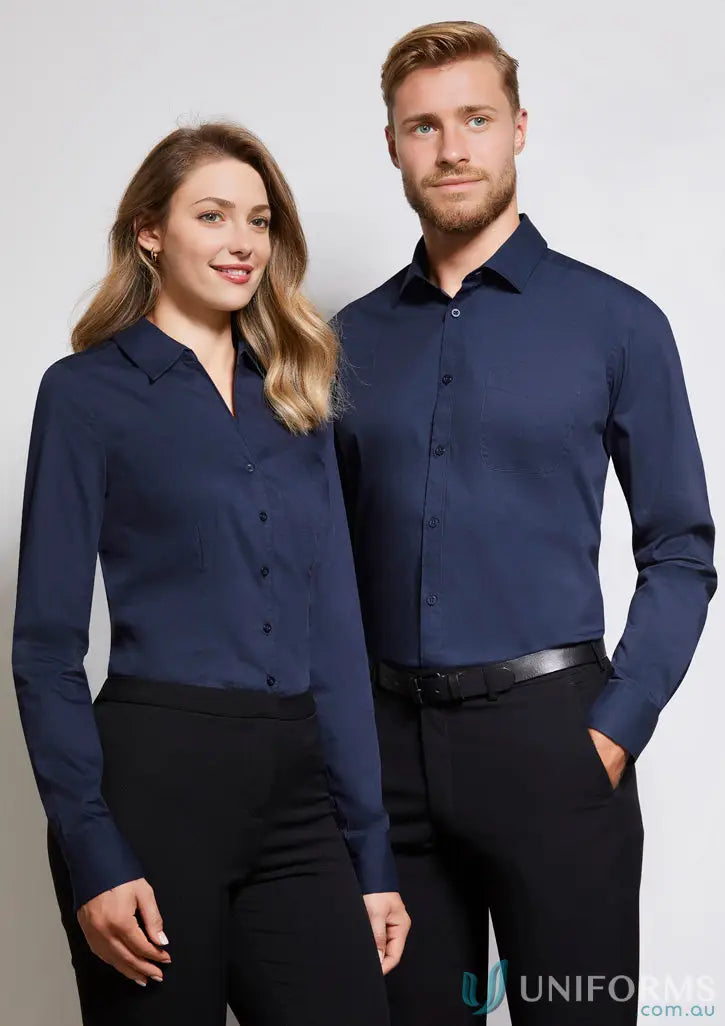 Two guys in matching dark blue LS shirts from Heart Foundation EMbx2 Biz Collection Monaco