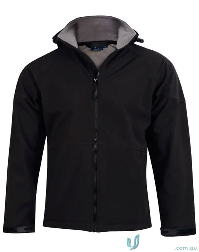 Men’s black softshell jacket with grey inner collar and zipper, jk33 Aspen style