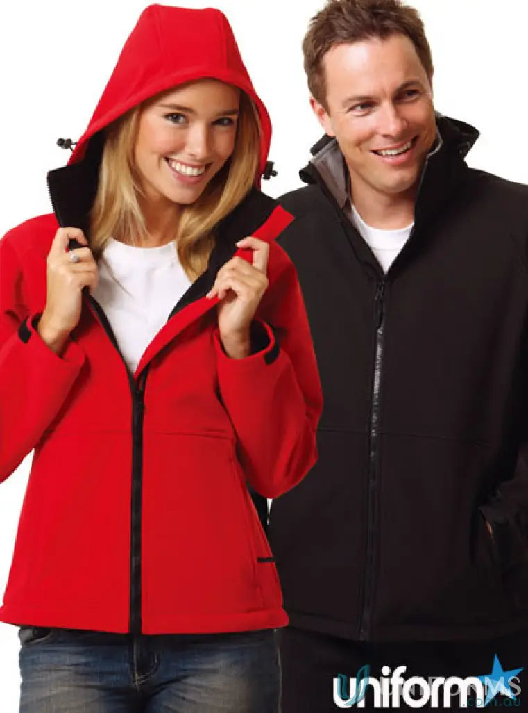 Two smiling guys in jk33 Aspen softshell jackets, perfect for winning spirit Aspen adventures