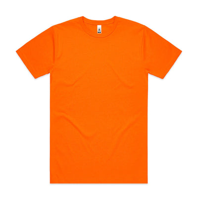 Orange t-shirt with short sleeves and crew neck.