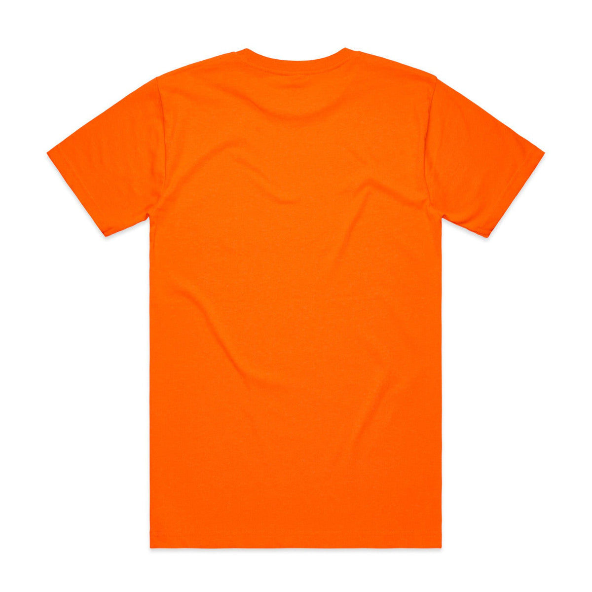 Orange t-shirt with short sleeves and a crew neck.