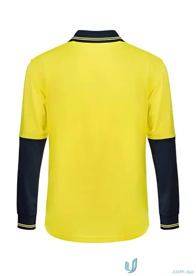 Yellow and navy HiVis LS Pocket Polo shirt perfect for work or casual wear