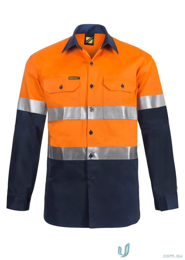 Orange and Navy Long-Sleeve Work Shirt with Reflective Stripes and 3M Tape