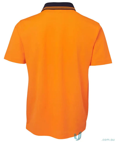 Orange cotton polo shirt with navy collar and thin orange stripes in 7xl size
