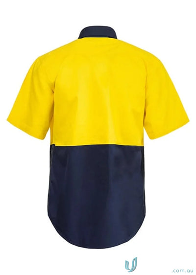 HiVis Stud SS Shirt in two-tone cotton drill work uniforms for safety and style