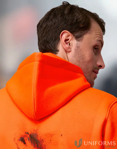 Bright orange HiVis Water Resistant Fleece Hoodie SW91 with black smudge detail