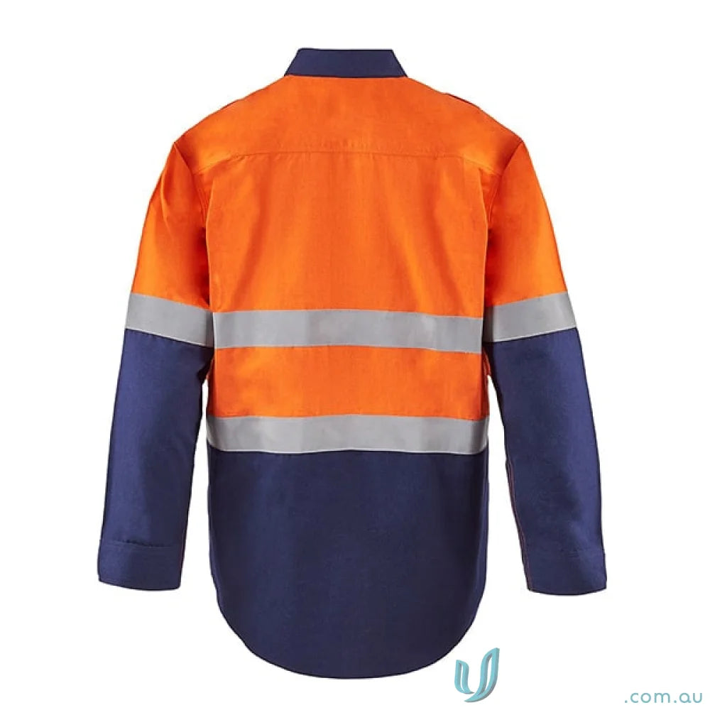 Orange and blue hrc2 inherent hivis reflective work jacket with gusset sleeves