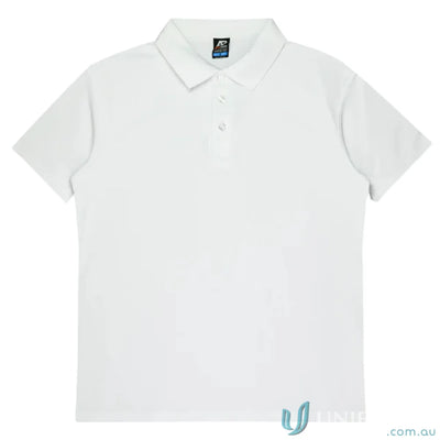 White short-sleeved pique knit polo shirt from Hunter Adult Polo, perfect for uniforms and workwear