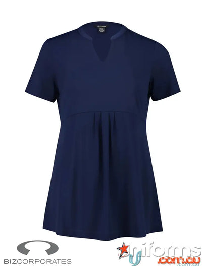 Navy blue IOP EMB Ladies Easy Fit Top rt262ls workwear tunic with V-neck and short sleeves