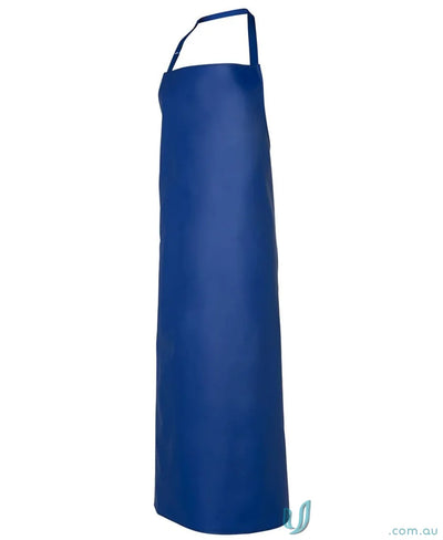 Royal blue full-length vinyl apron with neck strap, perfect for work uniforms and workwear