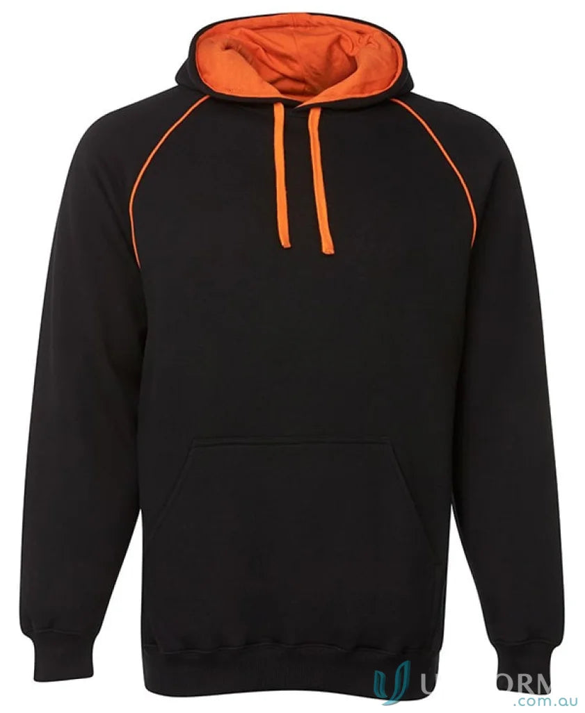 JBs 3CFH Adults Contrast Fleecy Hoodie in Black/Orange
