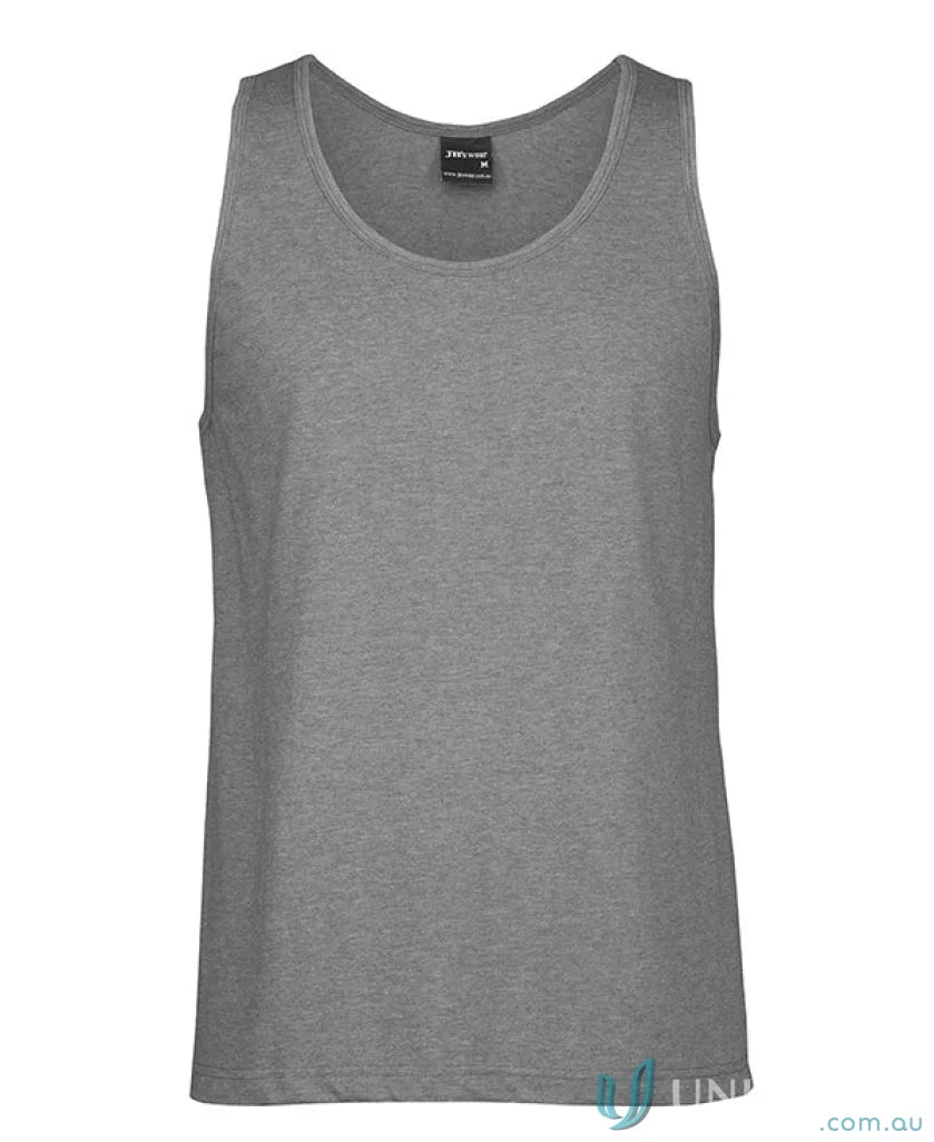 Gray heathered tank top from JBs Adults Singlet in ring-spun jersey knit for all-day comfort