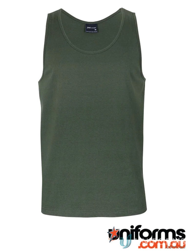 Olive green JBs Adults Singlet in ring-spun jersey knit for all-day comfort