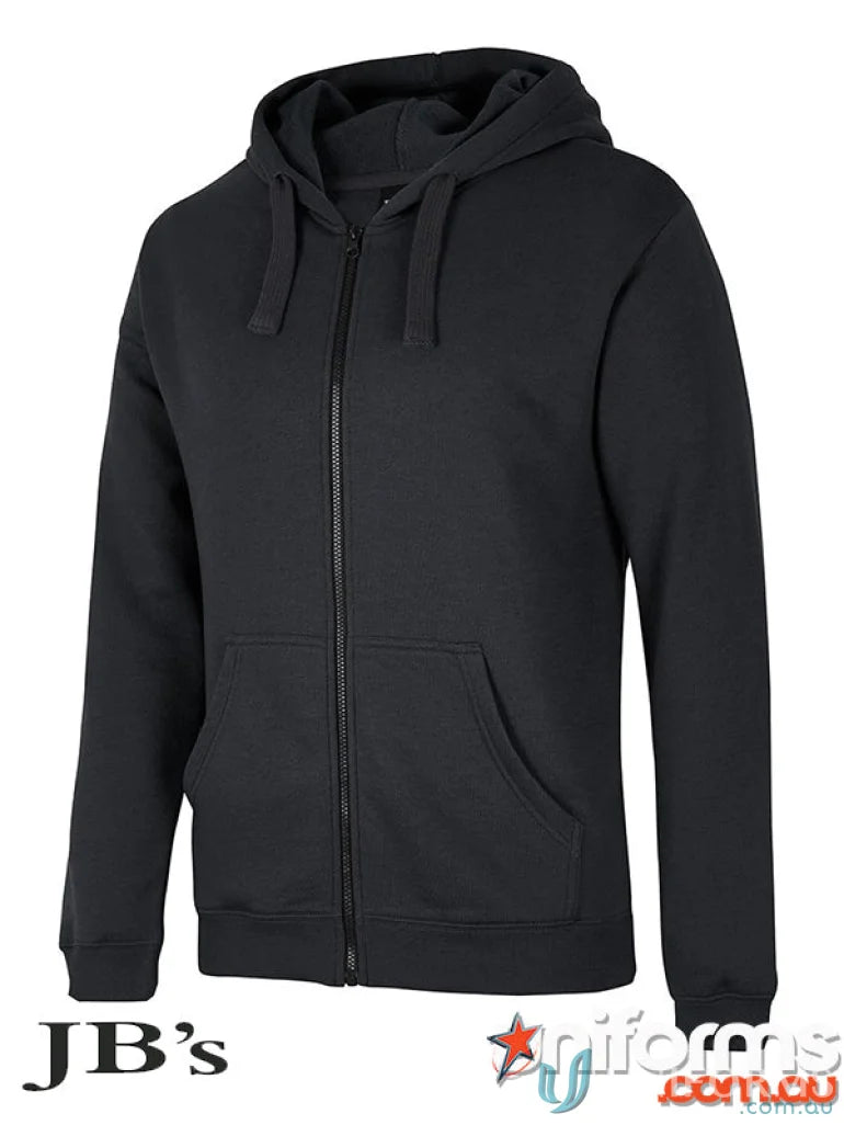 Black zip-up hooded sweatshirt from JBs Adults Zip Hoodie in urban fit style