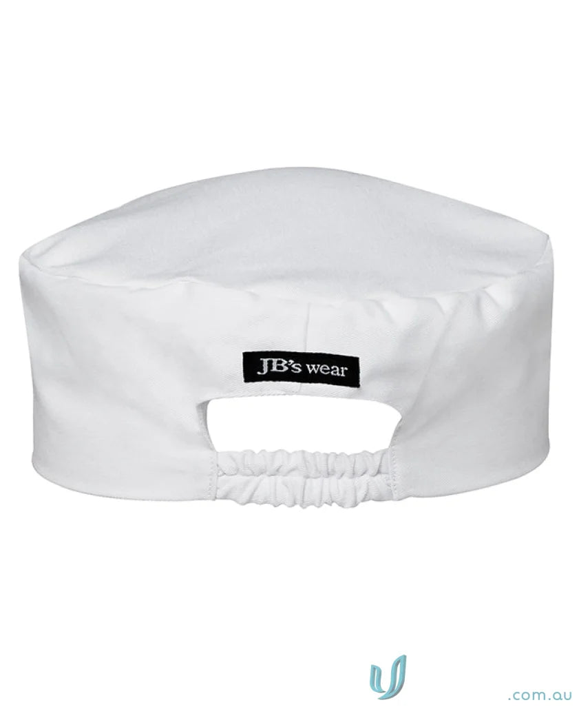 White chefs hat with elastic back from JBs Chef Cap, perfect workwear for chefs