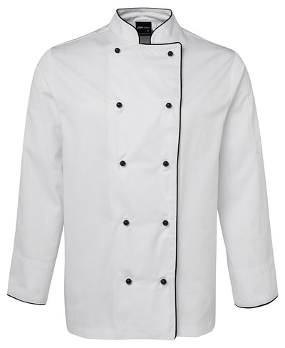 JBs Chefs long sleeve jacket 5cj in white with black trim, drill fabric 245gsm