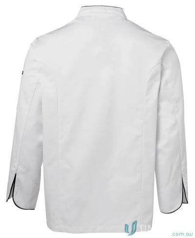 White chef coat with black trim JBs Chefs Long Sleeve Jacket 5CJ drill fabric 245gsm