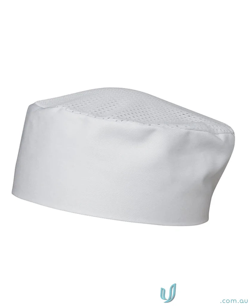 White chef’s hat with mesh panel for a comfortable fit, perfect for chef uniforms