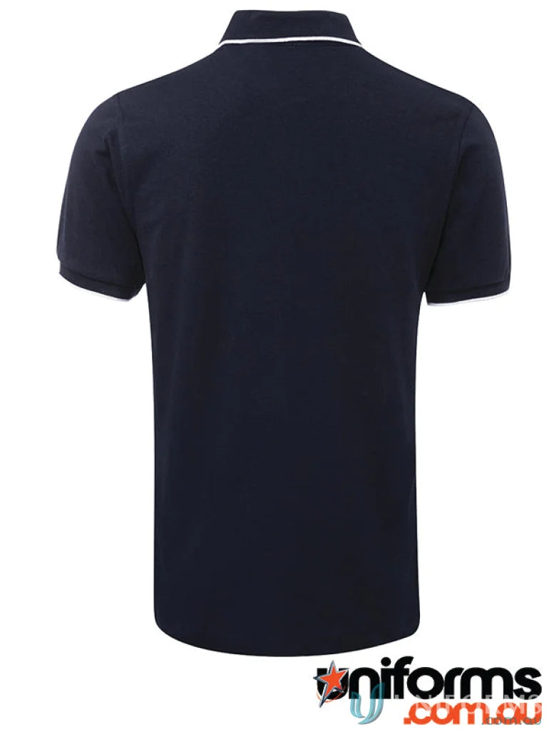 Navy cotton face polo with white trim from JBs Colours, perfect urban fit style