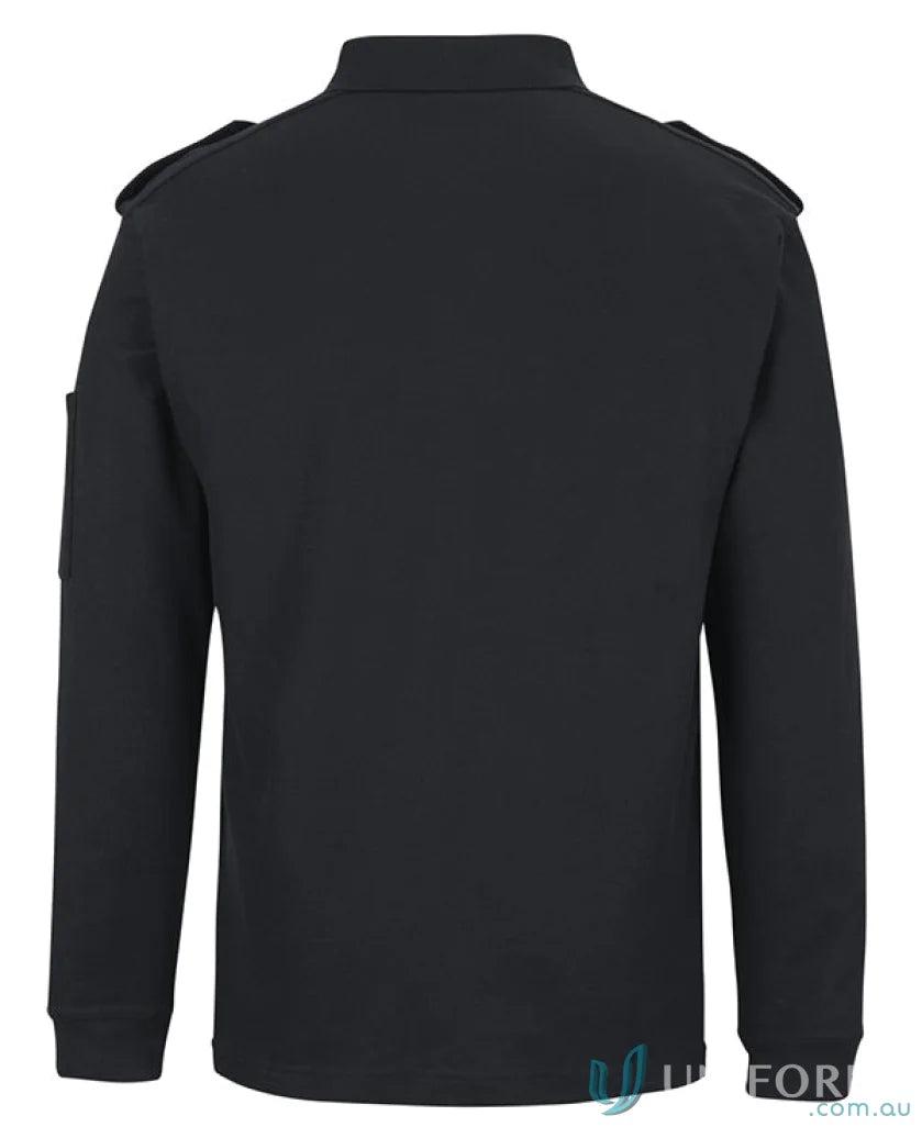 Black long sleeve polo with epaulette detail in pique knit fabric from JB’s Epaulette LS Polo