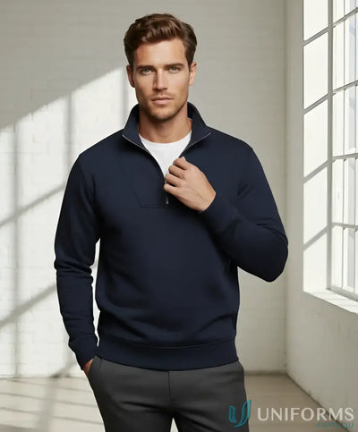 Mens navy blue JBs Half Zip Fleecy Sweater, stylish zip fleecy sweater 3FSZ