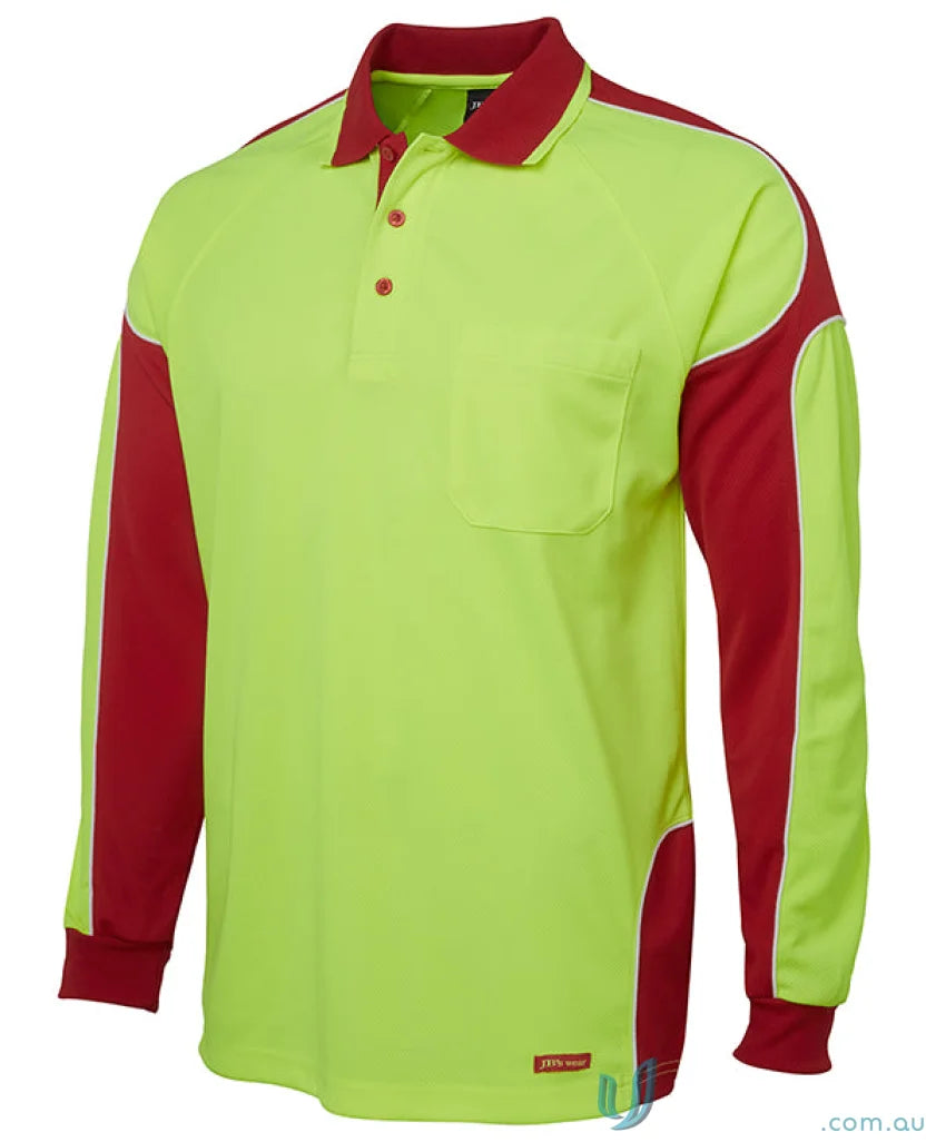 Long-sleeved high-vis polo shirt made of durable fabric, NZS certified, available in 2XS