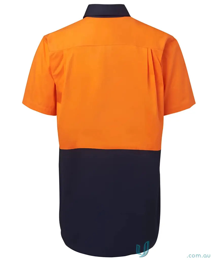 Orange and navy JBs HiVis S/S 190g Shirt, great stress points workwear for uniforms