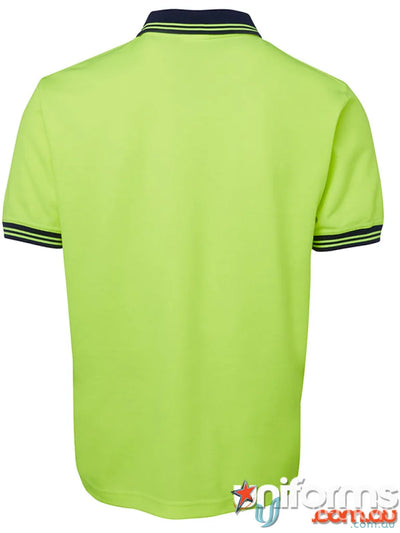 Lime green cotton polo shirt with navy trim for 7XL uniforms - JBs HiVis S/S Polo