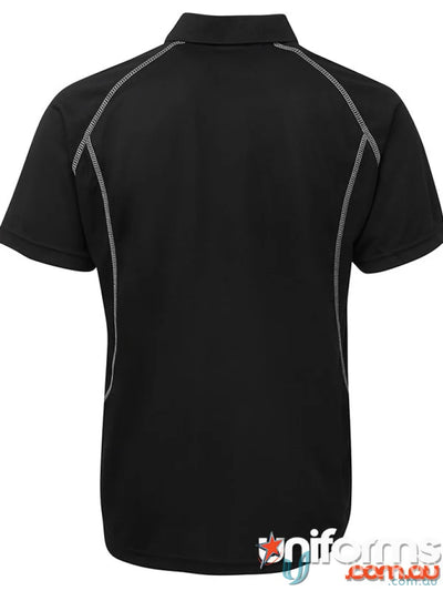 Black JBs Insert Poly polo shirt with white stitching in Podium Cool moisture-wicking pique knit fabric