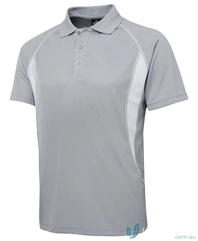 Gray JBs Insert Poly Polo shirt made with podium cool moisture-wicking pique knit fabric