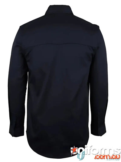 Black Long-Sleeved Work Shirt for Sun Protection and Secure Storage in Work Uniforms