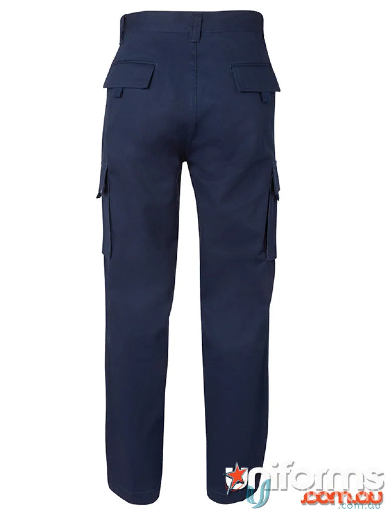 Kids version navy blue cargo pants with secure hook-and-loop tape and tape closure