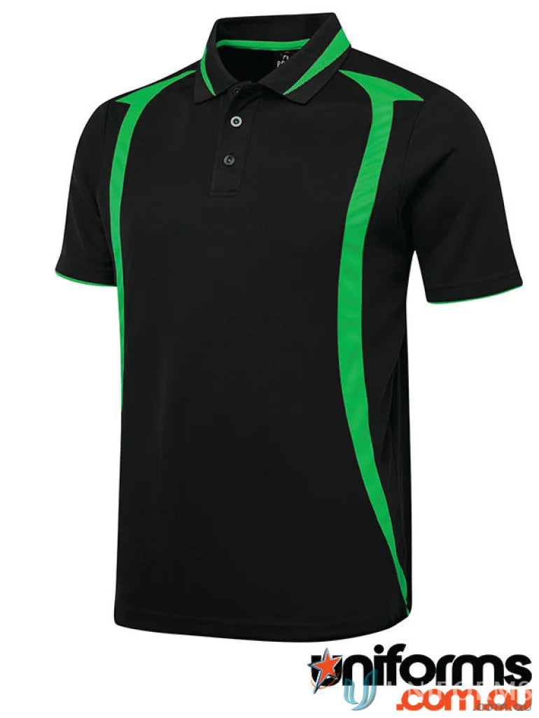 Black JBs Podium Adults Swirl Polo with green accents in pique knit fabric
