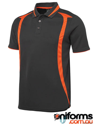 Gray and orange JBs Podium Adults Swirl Polo made with pique knit fabric