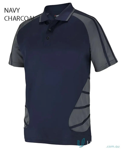 Navy and charcoal podium arachnid polo shirt in 160gsm pique knit with UPF protection
