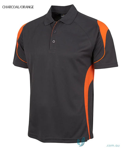 JBs Podium Bell Polo in charcoal and orange offers a stylish urban fit to stay cool