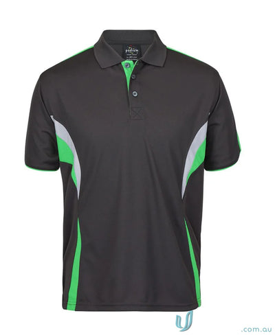Black JBs Podium Cool polo with dual-color body panel and moisture-wicking tech