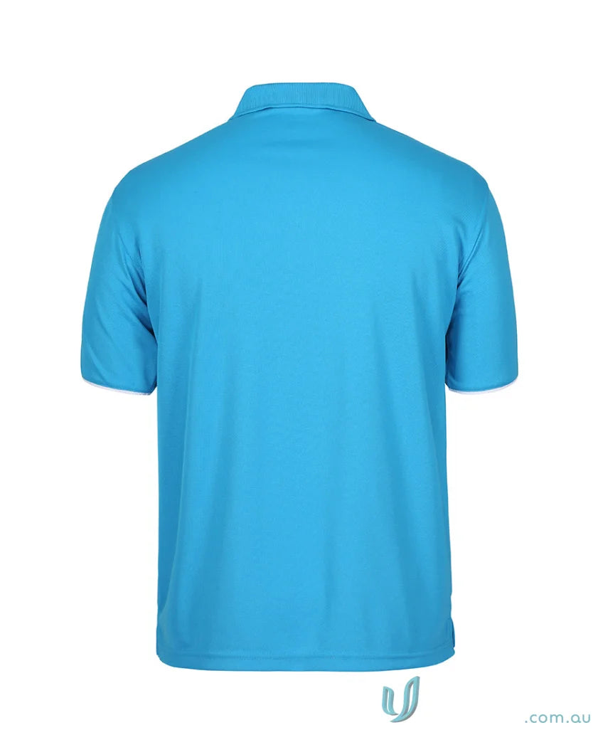 Turquoise JBs Podium Cool polo with dual-color body panel and moisture-wicking tech