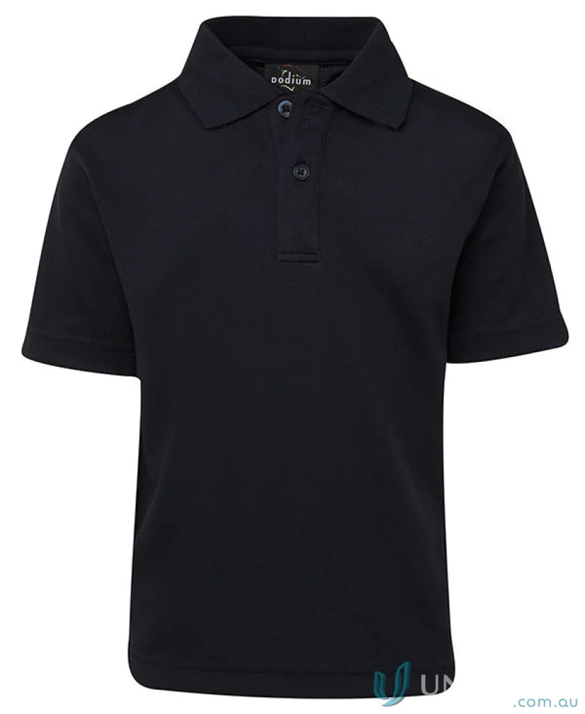 Black short-sleeved JBs Podium Kids Poly Polo shirt for kids, Poly Polo 7KSP style