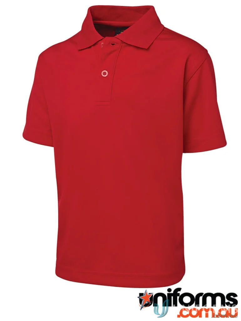 Red short-sleeved polo shirt from JBs Podium Kids Poly Polo collection